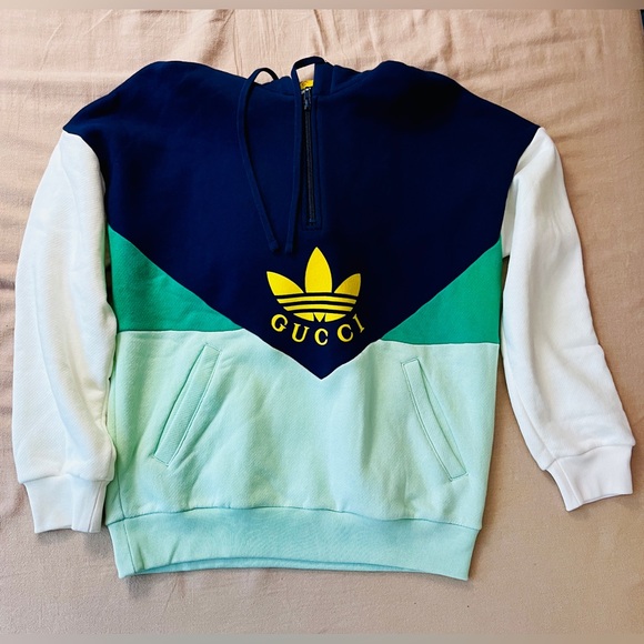 BRAND NEW GUCCI x ADIDAS Sweatshirt Hoodie White/Blue/Teal/Yellow! - Picture 8 of 9